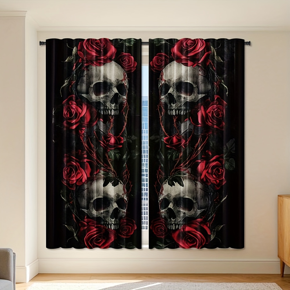 Home Office Alternative - Cortinas Blackout Góticas com Caveira e